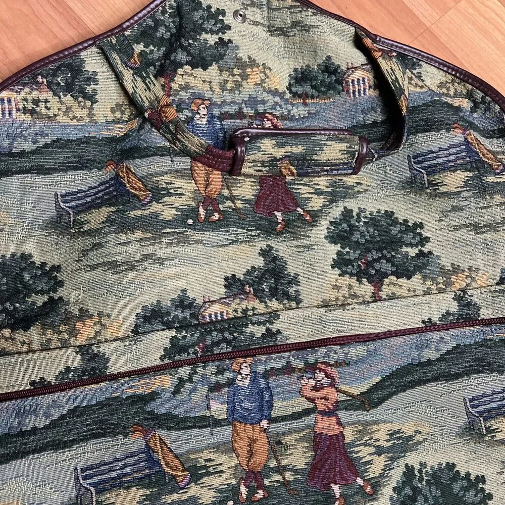 Vintage Tapestry Garment Bag With Golf Design